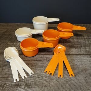 Vintage Tupperware Orange and White Measuring Cups and Spoons Set